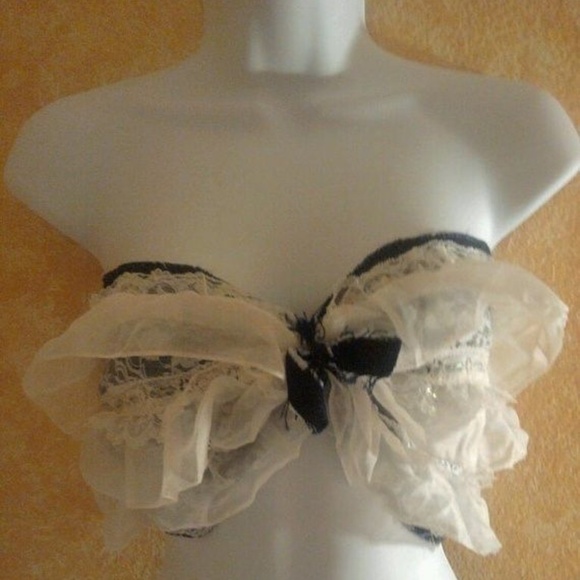 Sebrina Love / Sebrina Love Bridals Tops - Sexy Denim Ruffle Lace Pearl Bandeau Bralette